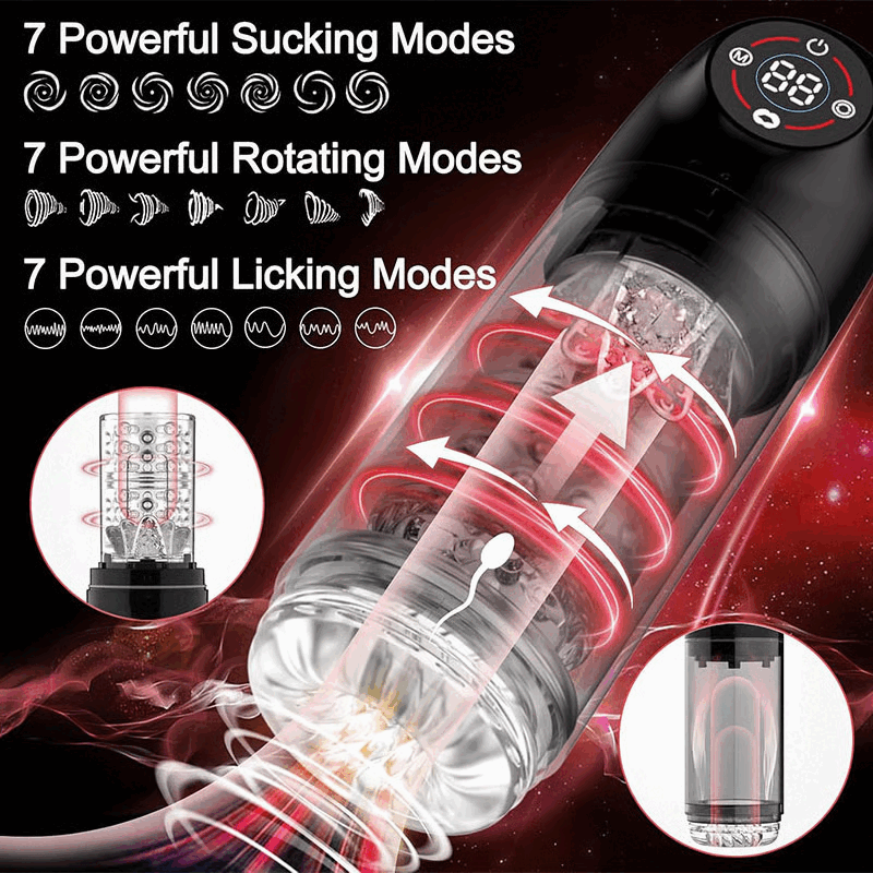 【Free Lube!】Romanlust Seductive Succubus 7 Rotating 7 Sucking Lcd Display Pumps & Enlargers Automatic Male Masturbator